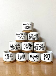 six ceramic bowls stacked on top of each other with the words, i love you more than