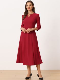 Shop Allegra K for elegant v neck pockets 3/4 sleeve work solid a-line dress you are looking for, get more women's dresses for yourelf. Order now! Free Returns! Cocktail Wedding, Wrap Midi Dress, Tiered Midi Dress, Work Dress, Midi Short Sleeve Dress, Pleated Midi Dress, Women Maxi, Long Sleeve Midi, Job Interview