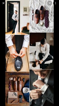 a collage of photos with men's ties and shoes