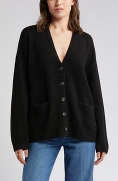 Treasure & Bond Clean Oversize Cardigan | Nordstrom V Neck Black Sweater, Oversize Cardigan, Oversized Cardigan, V Neck Cardigan, Fabric Gift Bags, Black Sweater, Nordstrom Store, Fabric Gifts, Free Fabric