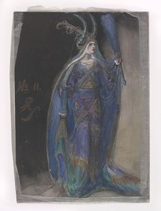 a drawing of a woman dressed in blue