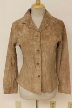 WOMENS VAN HEUSEN VINTAGE OCHRE BROWN SUEDE/LEATHER JACKET SZ S ITEM FEATURES Brand: VAN HEUSEN VINTAGE STITCH DETAIL OCHRE BROWN SUEDE/LEATHER JACKET  Material           Outside: Leather/SUEDE             Liner: NYLON            Condition         Outside: Very Good. Minor nicks and scuffs. (see pictures)         Liner: Very Good  (see pictures) Size: S (SEE MEASUREMENTS) (Sizes vary between brands and eras, so please use the measurements below for a better gauge of actual size.) Measurements (m Brown Suede Long Sleeve Blazer, Fitted Suede Blazer For Fall, Fitted Suede Leather Jacket With Suede Overlays, Vintage Beige Leather Jacket With Long Sleeves, Fitted Leather Jacket With Suede Overlays, Suede Blazer With Button Closure, Suede Blazer With Button Closure And Long Sleeves, Long Sleeve Suede Blazer With Button Closure, Classic Leather Jacket With Suede Overlays