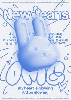 an advertisement for new jeans with a blue bunny in the middle and words above it