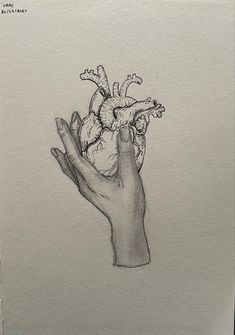 a drawing of a hand holding a heart