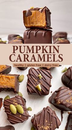 pumpkin caramels are stacked on top of each other with the title overlay