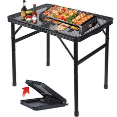 the portable grill table is open and ready to be used