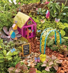 a garden filled with lots of different types of plants and flowers on top of rocks