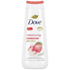 Dove's Rebalancing Body Wash with white peach and rice milk nourishes skin, leaving it renewed and silky-soft for 24 hours. Formulated with 24-hour Renewing Micromoisture, this body wash delicately yet effectively cleanses while profoundly moisturizing, resulting in skin that feels rejuvenated and peachy-soft for an entire day. Made with millions of MicroMoisture droplets, the body wash leaves your skin feeling smooth and as soft as silk. Infused with White Peach & Rice Milk, this gentle skin Dove Body Wash Pomegranate, Dove Peach Body Wash, Dove Strawberry Body Wash, Dove Body Care, Peach Body Wash, Peach Rice, Peach Scent, Dove Soap, Dove Body Wash