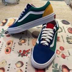 Super Fun Low Top Vans In A Blue, Green, Yellow, And Red Color-Way. I Love A Good Primary Color Scheme, Very Casual Clown/Kinder Core, If You Will. I've Only Worn These To Try On, Never Worn Outside, So They Are Basically Brand New. I Find Them A Tad Narrow For Me, So I Am Making Room For Something New! :) Online Description: First Known As The Vans #36, The Old Skool Debuted In 1977 With A Unique New Addition: A Random Doodle Drawn By Founder Paul Van Doren, And Originally Referred To As The “J Vans Multicolor Color Block Sneakers, Blue Color Block Sneakers For Spring, Color Block Vans, Social Perception, Colorful Vans, Vans Shoes Old Skool, Low Top Vans, Van Doren, Vans Blue