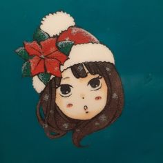 a painting of a girl wearing a santa hat