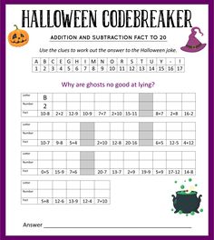 the halloween codebreakerer worksheet for kids to learn how to spell numbers