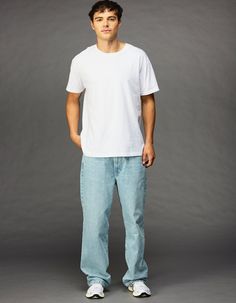 Rsq Baggy Jeans. Traditional 5-Pocket Styling. Button Closure With Zipper Fly. Belt Loop Waist. Baggy Fit. Approximate Leg Opening: 16". 100% Cotton. Machine Wash. Imported. Baggy Jeans Boys Outfit, Guy Baggy Jeans Outfit, Guys In Baggy Jeans, Baggy Jeans Boys, Blue Baggy Jeans Men’s Outfit, Wwe T Shirts, Flannel Sweatshirt, Boys Graphic Tee, Girls Graphic Tee