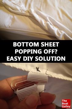 someone is holding two small pieces of fabric in their hand and the text bottom sheet popping off? easy diy solution