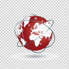 a red and white globe with blue lines around it, on a transparent background png clip