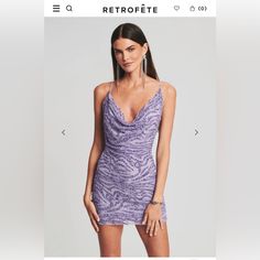 Retrofete, Lilac Purple Embellished, Size Medium, Mini Dress. Scoop Front And Back, Straps Adjustable. Bead Work Is Beautiful, Fun To Wear! Hslot Fits, Dress Night Out, Night Style, Chiffon Mini Dress, School Dances, Statement Dress, Party Look, Grad Dresses, Feather Dress