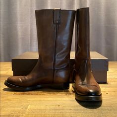 Perfect Condition / Gucci Betis Glamour Classic Cowboy Boots / Color: Cocoa / Pull On Style / Only Worn A Handful Of Times / Sole And Heel Protectors / Always Kept In Original Box / Boot Dustbag Included / 1.5” Heel / 12” Shaft Height / Size 37 Designer Calf Leather Boots With Goodyear Welted Construction, Designer Calf Leather Boots With Goodyear Welt, Designer Calf Leather Boots For Galas, Gucci Luxury Round Toe Boots, Gucci Luxury Boots With Round Toe, Gucci Calf Leather Boots, Luxury Gucci Boots With Round Toe, Luxury Snip Toe Boots For Galas, Gucci Luxury Boots