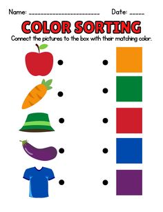 the color sorting worksheet for children to practice their matching numbers with an apple and carrot