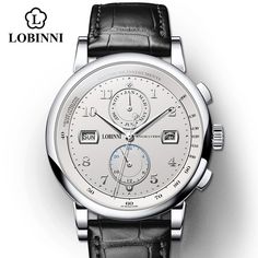 LOBINNI Watch Waterproof 50M Mechanical Watches Item Type: Mechanical Wristwatches Water Resistance Depth: 5Bar Clasp Type: Push Button Hidden Clasp Style: Fashion & Casual Movement: Automatic Self-Wind Band Length: 23cm Case Material: STAINLESS STEEL Feature: Shock Resistant Feature: Auto Date Feature: Complete Calendar Feature: Water Resistant Feature: Compass Feature: Week Display Feature: Anti-magnetic Model Number: 16001 Case Shape: Round Band Width: 22mm Case Thickness: 11.5mm Dial Window Brown Leather Watch, Mens Chronograph, Affordable Watches, Light Water, Automatic Watches For Men, Military Watches, Mens Luxury, Luxury Watches For Men, Mechanical Watch