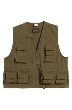 Plenty of pockets help you tackle any adventure in this fishing-inspired vest crafted from comfy cotton twill with rod and net loops throughout. 22 1/2" length (size medium) Exposed front-zip closure V-neck Front snap-flap bellows pockets; front zip pockets; back zip pocket 74% cotton, 26% nylon Machine wash, line dry Imported Nordstrom x Nike: A curated lifestyle destination where fashion is the ultimate sport part lined Cotton Utility Jacket With Pockets For Outdoor Activities, Cotton Utility Jacket With Patch Pockets For Outdoor, Utility Outerwear With Multiple Pockets For Camping, Cotton Utility Vest For Outdoor Activities, Utility Cotton Vest With Multiple Pockets, Functional Cotton Vest For Outdoor Activities, Practical Vest With Pockets For Outdoor Activities, Functional Khaki Vest For Hiking, Utility Hiking Vest With Pockets