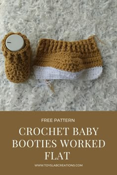 crochet baby booties worked flat with text overlay