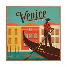 a man riding on the back of a gondola in venice, italy