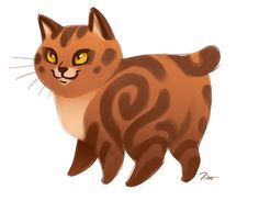 a drawing of a cat with yellow eyes and brown stripes on it's body