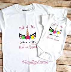 These family unicorn shirts are adorable and everybody loves unicorns!! Other Tshirt colors available. Design size varies by shirt size. Design is multi color heat transfer vinyl. **Bodysuit available up to 24mo. Brand name unisex Tshirts. **For wash instructions please see Frequently Asked Questions. Multicolor Cotton T-shirt With Unicorn Print, White Unicorn Print Crew Neck Top, White Unicorn Print T-shirt For Summer, Cotton Unicorn Print Top For Birthday, Summer White T-shirt With Unicorn Print, Fun Unicorn Print Top For Birthday, Fun Unicorn Print Tops For Birthday, Fun Cotton T-shirt With Unicorn Print, Cute White T-shirt With Unicorn Print