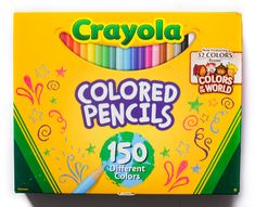 crayola colored pencils in box on white background