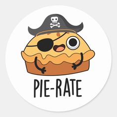 a cartoon pirate pie with the words pie - rate written in black on it's face