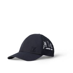 LOUIS VUITTON® - Monogram Mesh Baseball Cap - Black Black Baseball Cap With Logo Detail, Black Baseball Cap With Logo, Curved Visor, Black Hats With Logo Detail For Streetwear, Black Hat With Logo Detail For Streetwear, Black Hat With Logo For Streetwear, Classic Black Hat With Logo Detail, Luxury Visor Baseball Cap For Streetwear, Luxury Baseball Cap For Streetwear With Visor, Luxury Curved Visor Hat For Streetwear