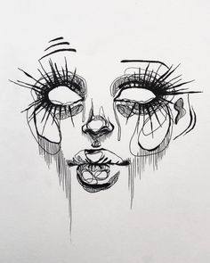 a black and white drawing of a woman's face