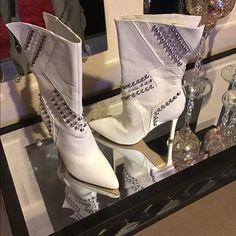 Brand New No Box. Size 8.5 But Fit Like An8. White Closed Toe Party Boots, White Closed-toe Party Boots, White Leather Party Boots, White Synthetic Boots For Party, White Synthetic Party Boots, Trendy White Closed Toe Boots, White Synthetic Ankle-high Boots, Chic White Boots For Party, Chic White Party Boots