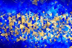 an abstract blue and gold background with triangles