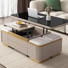 a modern coffee table with storage underneath it