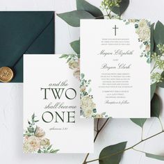 wedding stationery with flowers and greenery