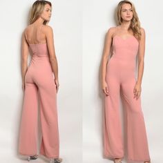 Peachy Wide Leg Jumpsuit. Spaghetti Strap Upper With A Little Stretch For A Nice Fitted Look. Zip Up Back Closure. Finished With A Wide Leg Bottom. 95% Polyester 5% Spandex. Pink Summer Jumpsuits With Adjustable Straps, Pink Summer Jumpsuits And Rompers With Adjustable Straps, Pink Jumpsuits And Rompers With Adjustable Straps For Summer, Pink Fitted Jumpsuit With Spaghetti Straps, Pink Fitted Spaghetti Strap Jumpsuits And Rompers, Fitted Pink Jumpsuit With Spaghetti Straps, Pink Fitted Spaghetti Strap Jumpsuit, Pink Sleeveless Jumpsuit With Adjustable Straps, Casual Fitted Pink Strapless Jumpsuit