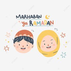 an illustration of two people wearing headscarves with the words'marhaban ya rama