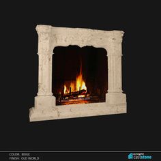 an image of a fireplace that is lit up with the fire in it's mantle