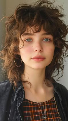 24 Curly Hairstyles for Round-Faced Glamour Short Shag Hairstyles For Heart Shaped Face, Curly Edgy Hair, Curly Hair Shag Haircut Short, 90s Wavy Hairstyles, Best Curly Haircuts For Round Faces, Shag Hairstyles Short Curly, Shag Haircut With Bangs Curly, Curly Shag Round Face, Loose Perm Women