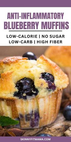 blueberry muffins with the text low calorie no sugar low carb high fiber