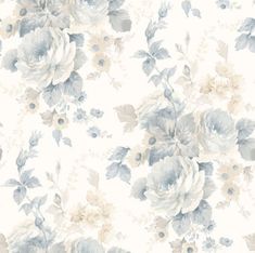 a white and blue flowered wallpaper with lots of flowers on the bottom half of it