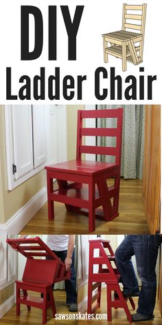 the diy ladder chair is easy to make and looks like it could be used as a kid's room