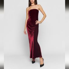 Brand New With Tags! Msrp $348 Holiday Chic Evening Maxi Dress, Chic Holiday Evening Maxi Dress, Chic Holiday Maxi Dress For Evenings, Chic Velvet Dress For Formal Occasions, Holiday Evening Sheath Dress, Elegant Strapless Dress For Holiday Formals, Elegant Strapless Dress For Holiday Formal Events, Elegant Strapless Dress For Formal Holiday, Elegant Strapless Cocktail Dress For Holidays