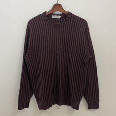 [DESCRIPTION] Please read the description first before buy my items‼️‼️ Vintage Aqua Cross Crewneck Jumper Knitwear Size on tag : L Tag says L,fits like M (please refer the actual measurements given and compare it with best fitting clothes,by using the size on tag is not always accurate) All in good condition [MATERIAL] Cotton [MEASUREMENT] Measurement:  armpit to armpit : 20 inches  Back collar to bottom : 26 inches Sleeve length from under armpit to end of cuff : 19.5 inches [CONDITION] - All Striped Long Sleeve Knit Sweater, Striped Knit Long Sleeve Sweater, Striped Crew Neck Sweater For Winter, Brown Cotton Ribbed Sweater, Striped Knitted Tops For Layering, Striped Knitted Crew Neck Tops, Striped Wool Sweater With Long Sleeves, Striped Long Sleeve Soft Knit Sweater, Long Sleeve Wool Soft Knit Tops