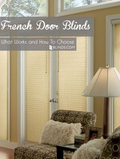 the french door blinds in this living room are easy to install and can be used for sliding glass doors