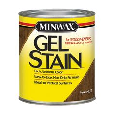 a can of minwax gel stain with wood veneers on the side