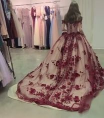 A-line Off-the-Shoulder Party Dress With Train ﻿ – Weitese Dress Burgundy Quinceanera, Burgundy Quinceanera Dresses, Green Quinceanera, Blue Quinceanera, Dresses Champagne, Quinceñera Dresses, Red Quinceanera Dresses, Pretty Quinceanera Dresses, Classy Wedding Dress