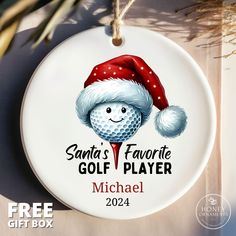 personalized golf christmas ornament with santa hat