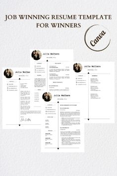 a resume template with three different images and the words job winning resume template for winners