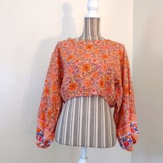 Orange Floral Print Boho Short Peasant Top By Rachel Zoe Size S Nwt ~ New, No Flaws Details: Timeless, Sensual, Simple - Beautifully Detailed Then Fabric Washed For Softness Fabric Washed Linen Blends Have A Lovely Worn Feel Which Gives You A Crumpled, Yet Relaxed Softness Tie Back That Creates A Keyhole Long Balloon Dolman Sleeves Elastic Cuffs Elastic Hem Linen Blend Fit: Pit-Pit 19" Length 17" Approx Machine Washable Bundle This Item With Another To Save 30% On Your Entire Bundle ~ Or Just Ma Dolman Shirt, Mock Neck Crop Top, Linen Top Women, Orange Floral Print, Bandeau Crop Top, Yellow Crop Top, Wrap Crop Tops, Small Crop Tops, Peasant Style